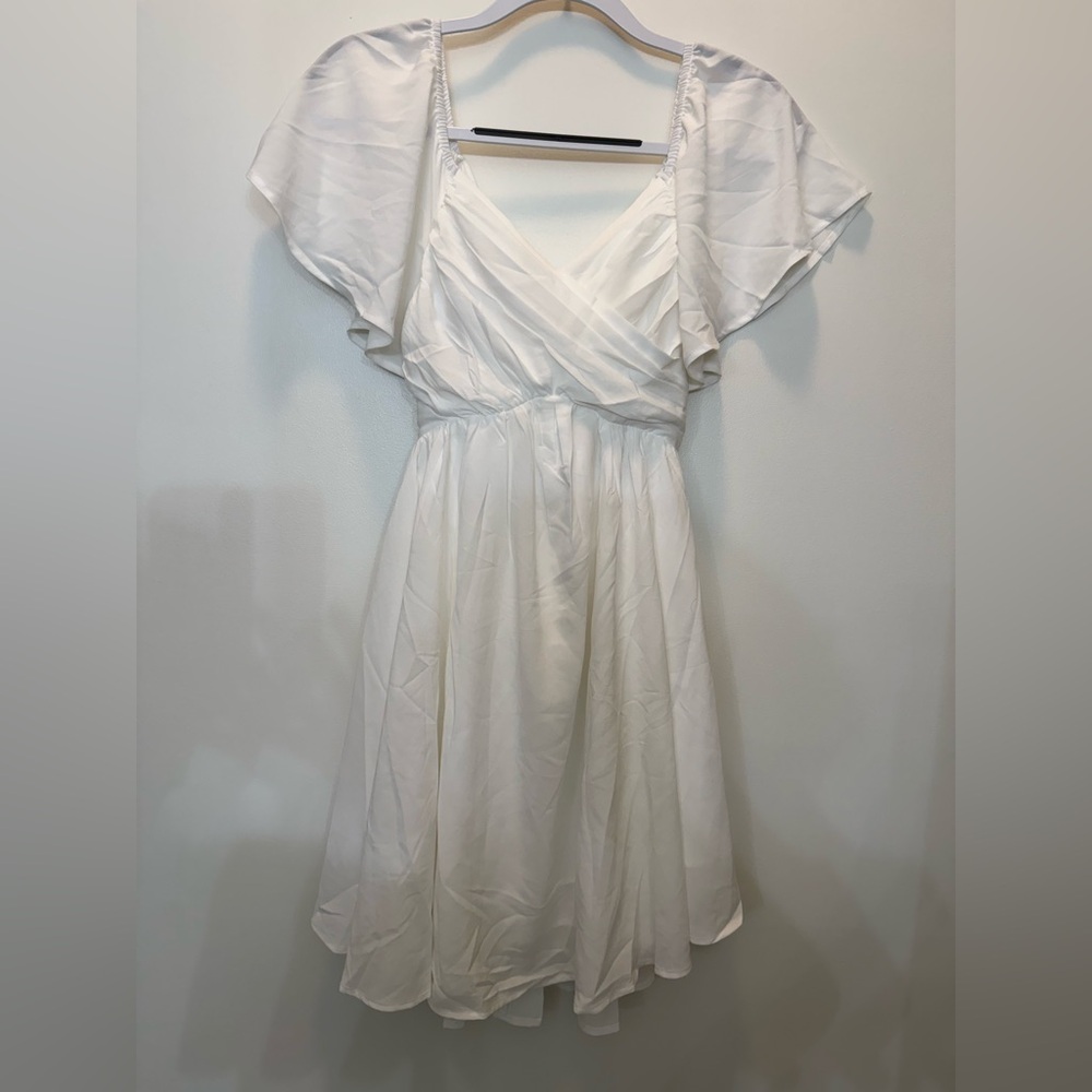 NWOT Florboom Wrap Sweetheart Chiffon A-Line Mini‎ Dress in White - Size S